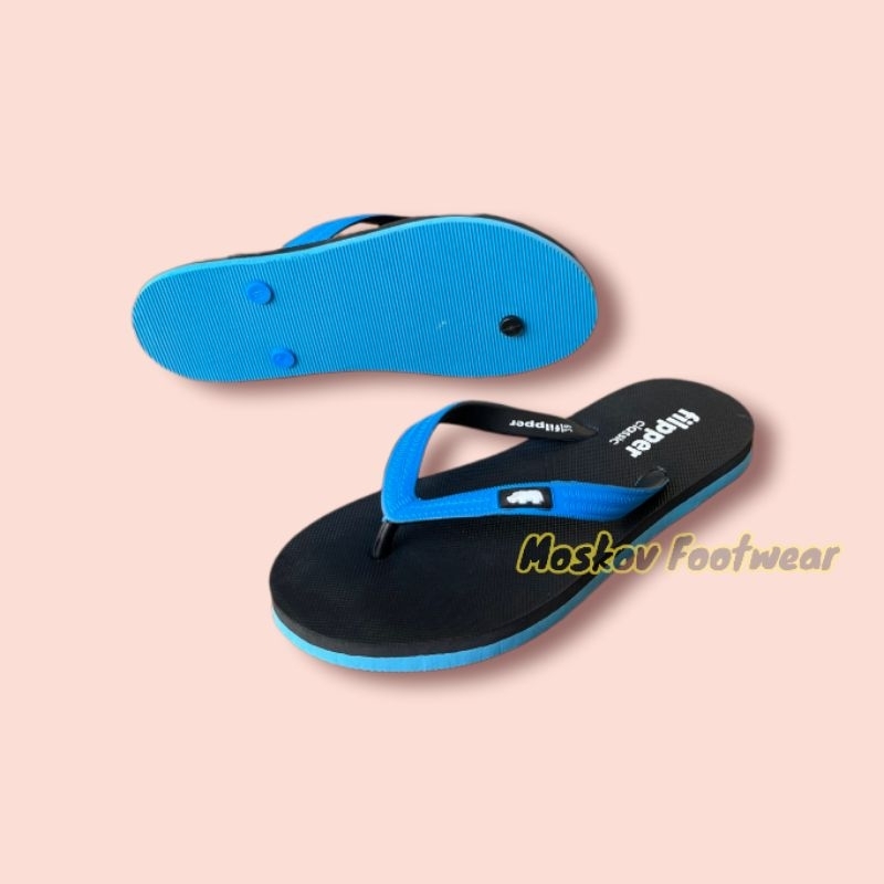 Sandal Jepit Pria Filpper Classic Karet Rubber Santai Anti Slip Sendal Japit Casual Pantai Half Blue