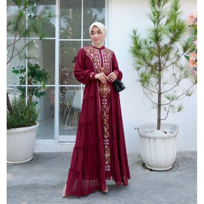 Zaja - Vaniaa Dress Bordir Mewah Mix Swaroski Cantik Matt Babydoll Armani Warna-warna Cantik &amp; Anggun Baju Gamis Mewah Kekinian