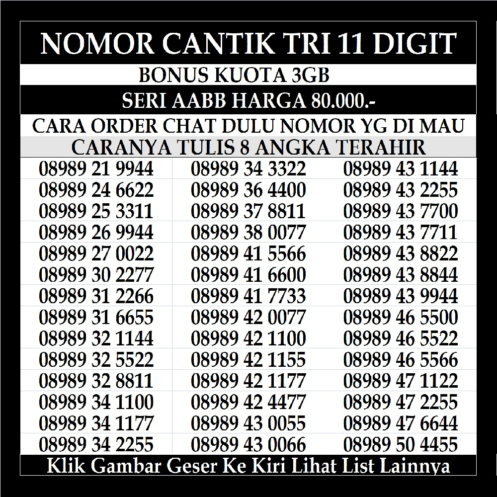 Nomor Cantik Tri 11 Dan 12 Digit 4G LTE Kartu Perdana Prabayar Nomer Three Reguler