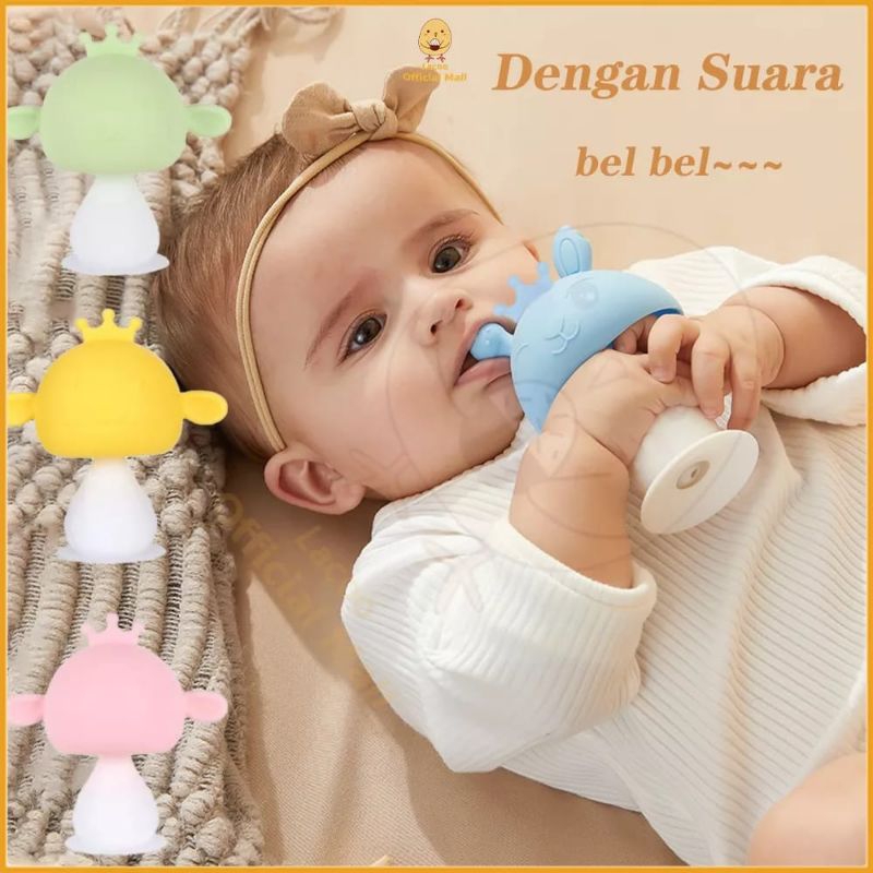 [rumahbayipdg] Mainan gigitan bayi mushroom silikon // 2in1 teether dan rattle