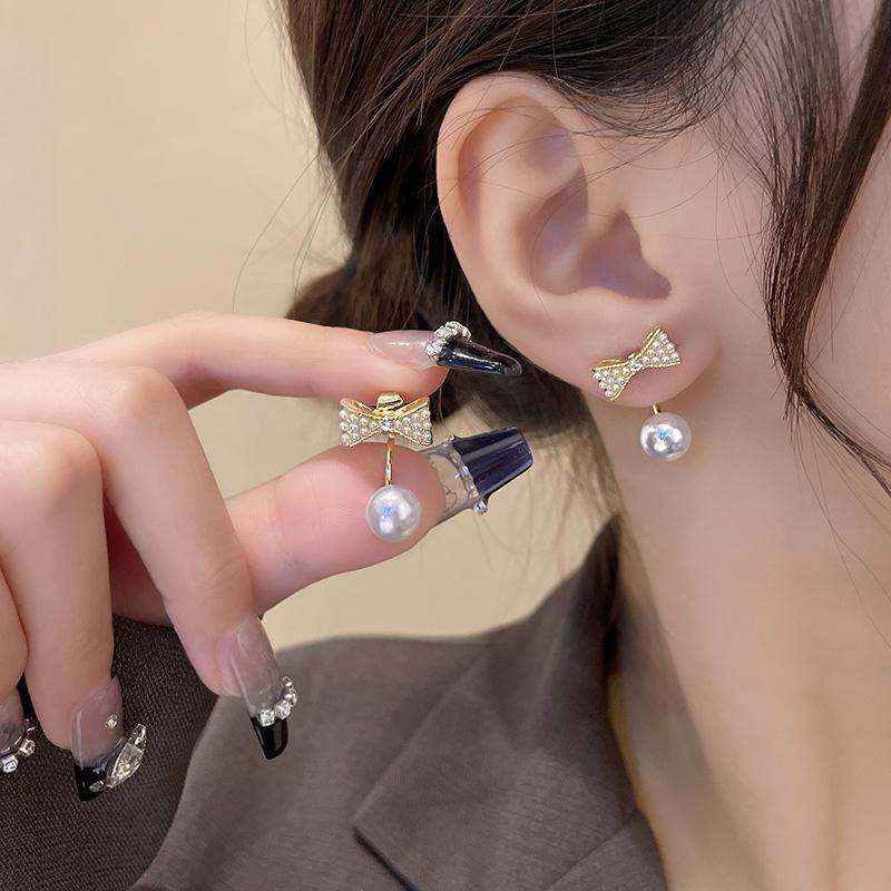 Anting Wanita Mutiara Ribbon Korea Fashion Style Premium Rodium