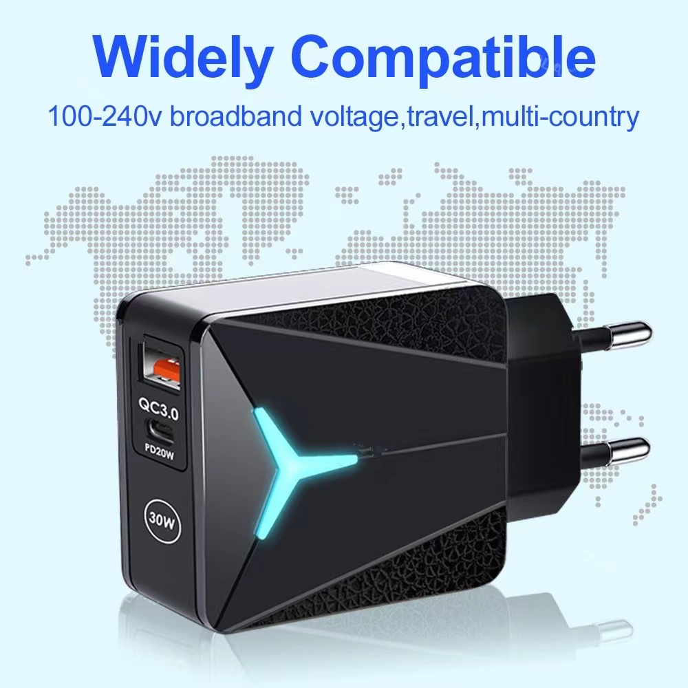 【CA030/031】Charger Adaptor USB+TYPE-C 2USB 30W Fast Charging 3.1A QC3.0 Universal Usb Port EU Plug Quick Charger for  Samsung Xiaomi Oppo Vivo