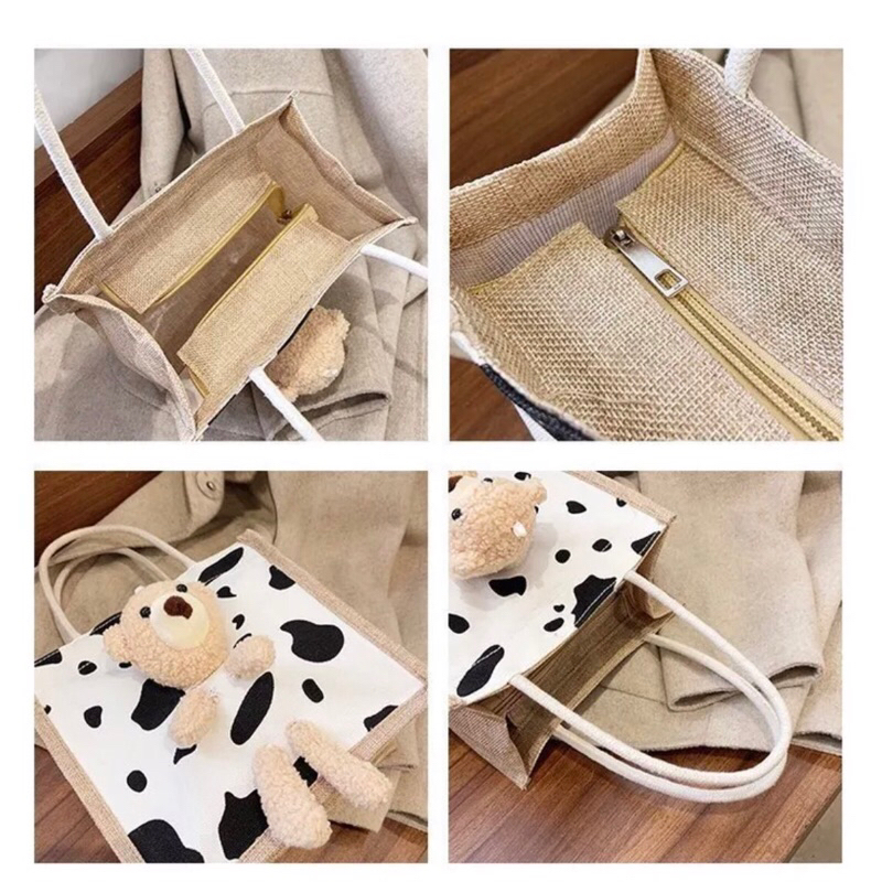 Tote Bag Bear Tas Wanita Shoulder Bag Kanfas Motif
