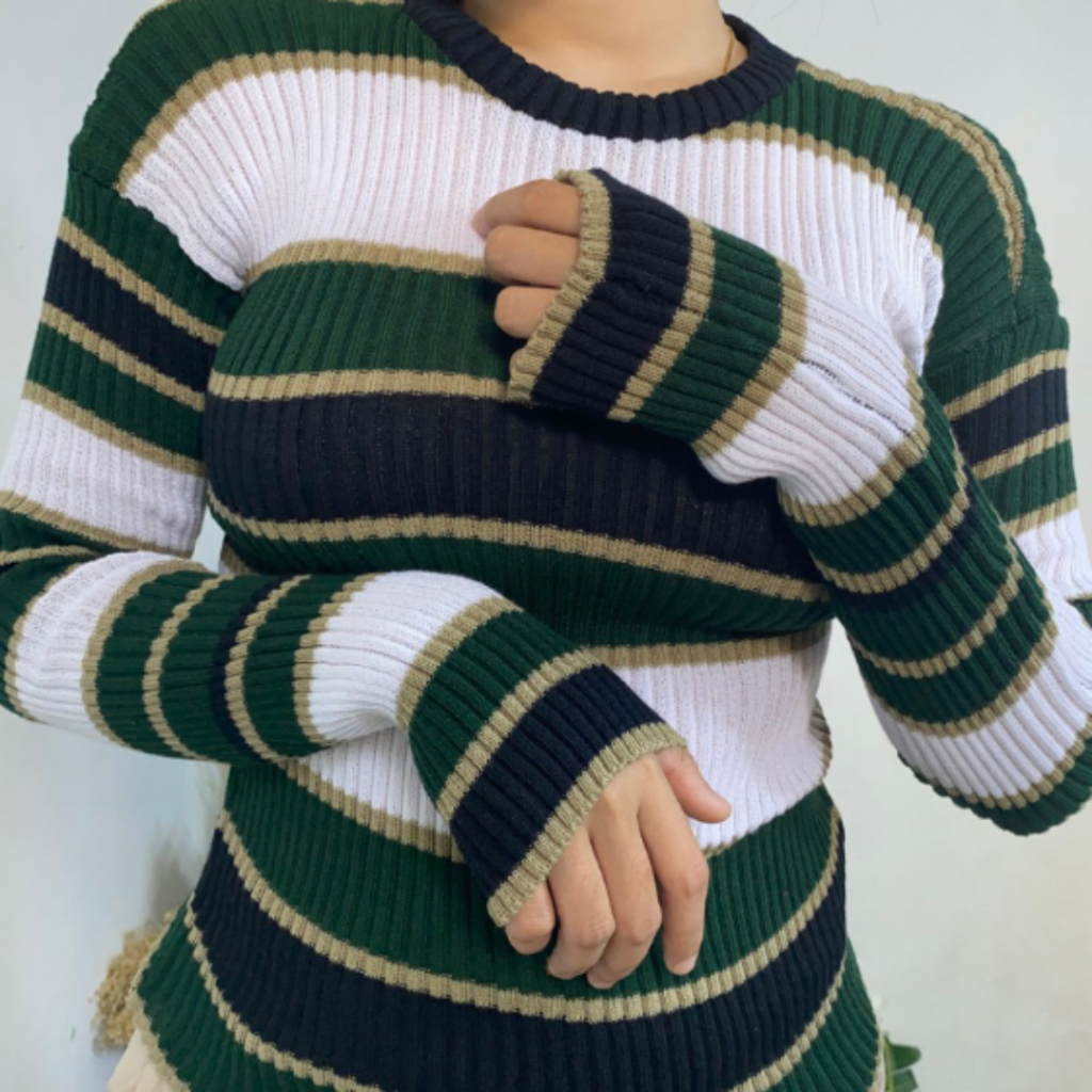 rizkyfashionrajut Vica stripe sweater rajut