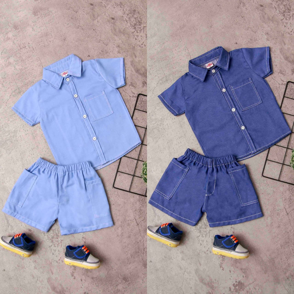 Jikialiang - SETELAN WEST JEANS ANAK MODEL TANGAN PENDEK CELANA PENDEK 1-12 TAHUN