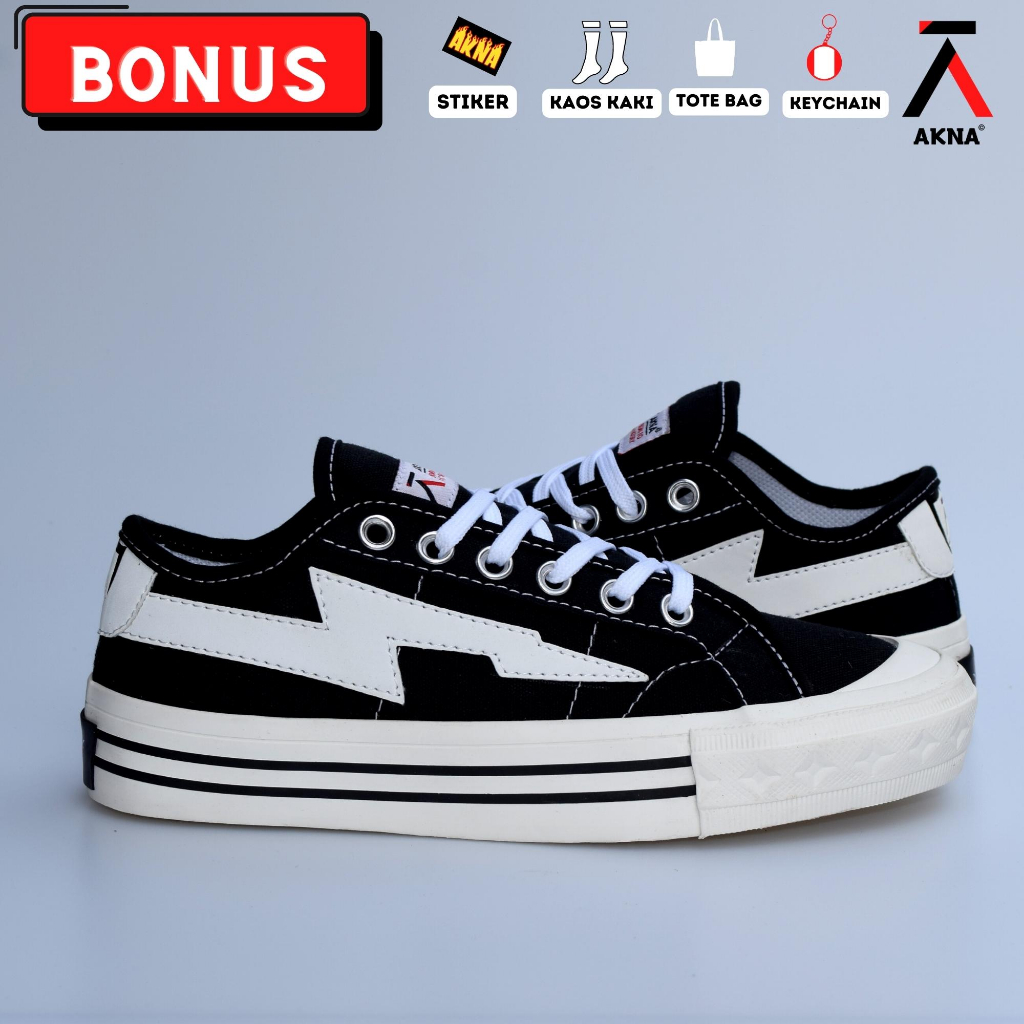 Sepatu Akna Aksara Low Sneakers  Pria Wanita Kasual Black White