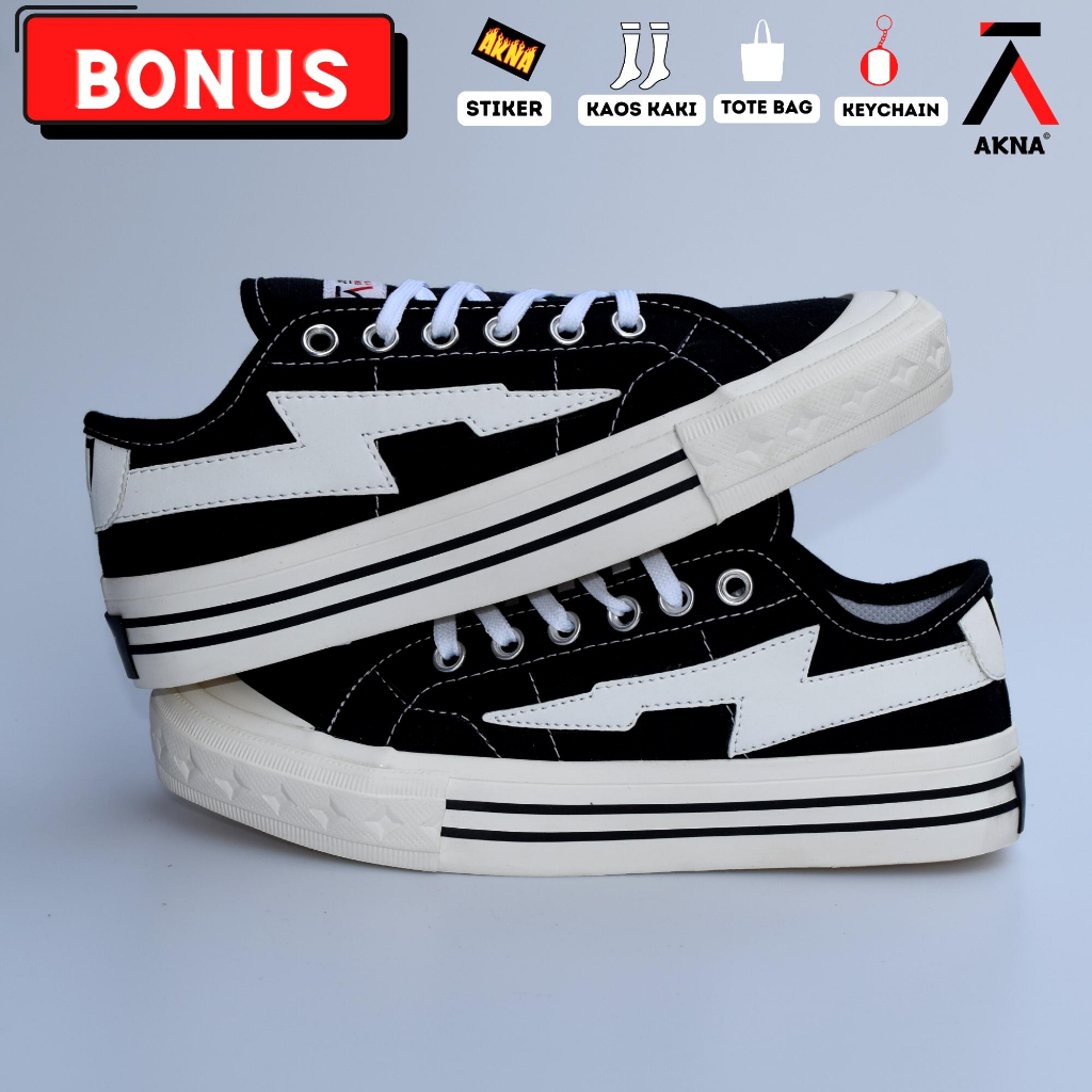 Sepatu Akna Aksara Low Sneakers  Pria Wanita Kasual Black White