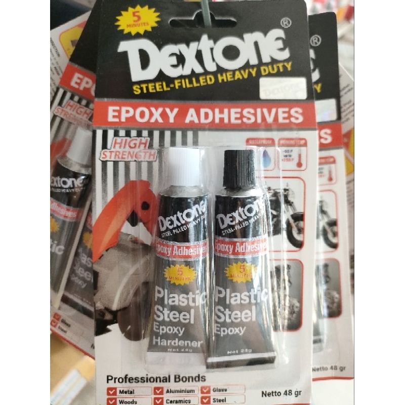 

lem besi dextone 5 menit - lem besi hitam putih serbaguna - 48gr isi 2