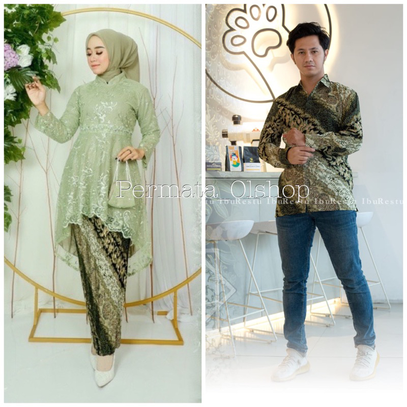 Permata Olshop / Couple Kebaya Aurora Zahra / Baju Couple Lamaran / Couple Kebaya dan Kemeja Batik / Couple Kebaya Lesty