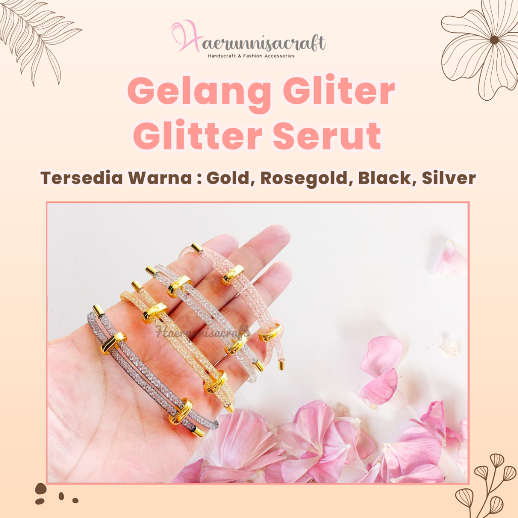 Gelang Gliter Glitter Serut Kawat Crystal kristal Dewasa