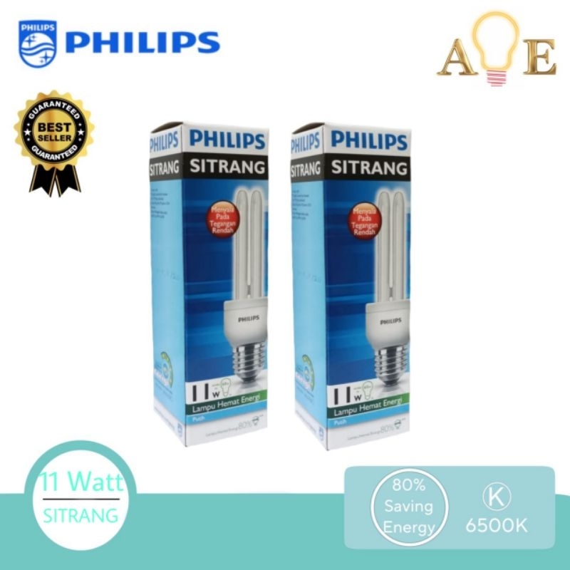 PHILIPS Lampu SITRANG 11 Watt Putih CDL 2U E27 FREE BUBBLE WRAP 11W