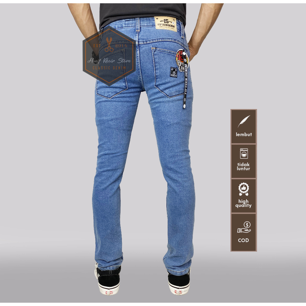 celana JEANS TERLARIS bioblits benang hitam combinasi kuning cowo/cowok/pria slimfit murah ,grosir