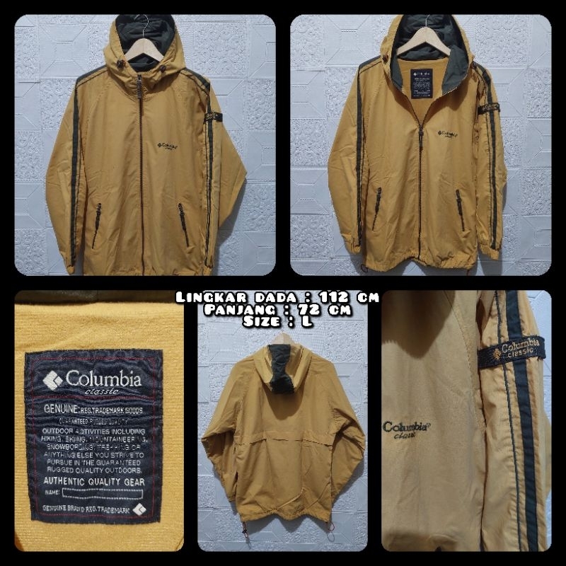 Jaket Outdoor Vintage Merk Columbia Warna Kuning Second Original.