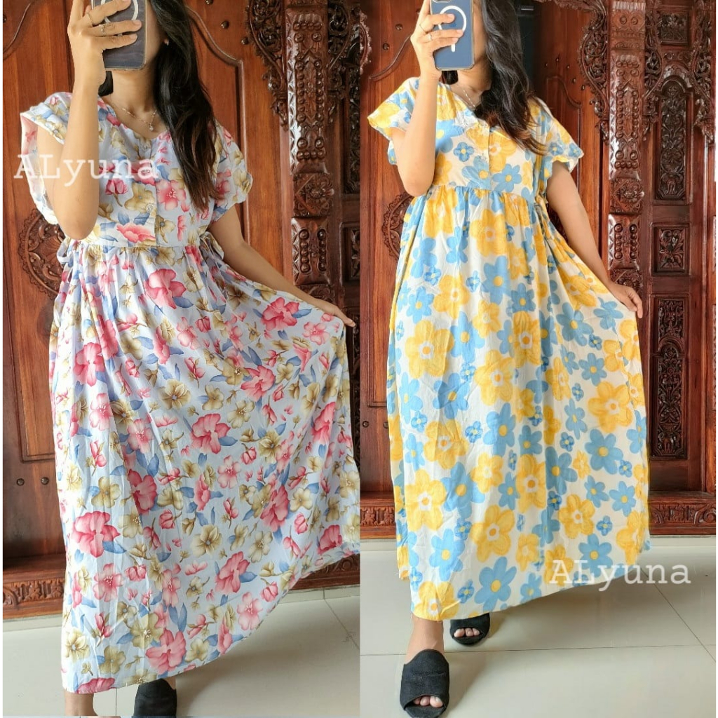 Daster Panjang Longdres SEMATA KAKI Homey Dress Busui Bahan Rayon Viscose Premium Adem Halus