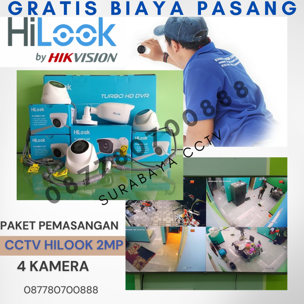 Paket Pemasangan  CCTV HiLook by Hikvision 2MP 4 Kamera