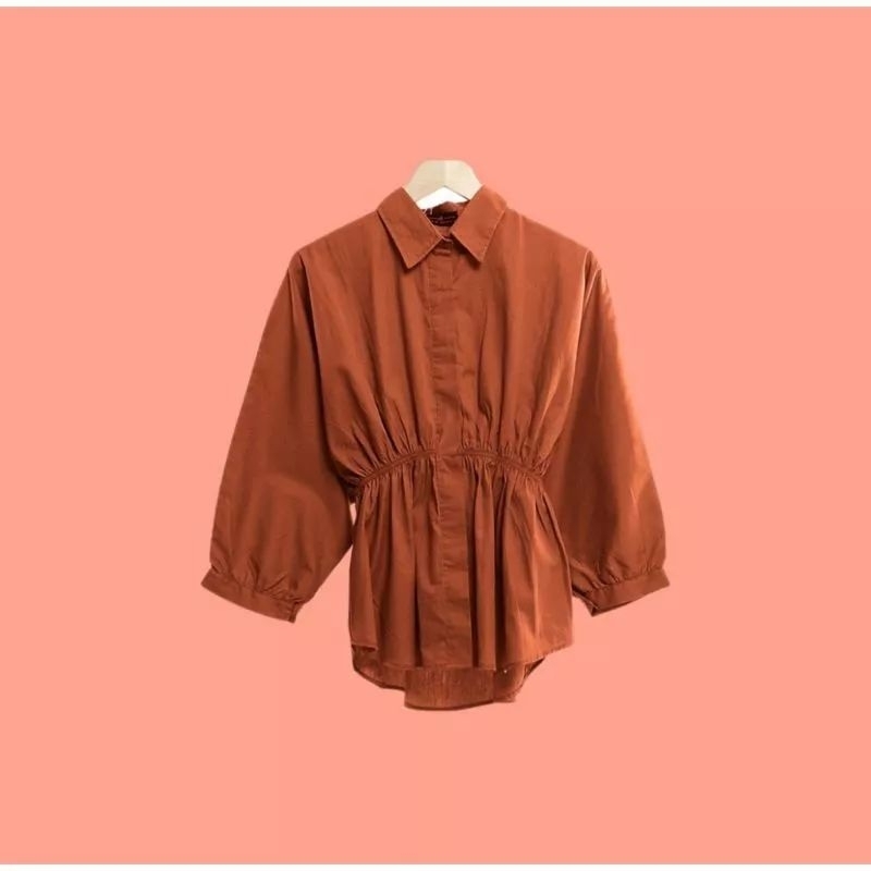Atasan Kemeja Wanita Oversize Bahan Linen Premium Serut Depaan Karet