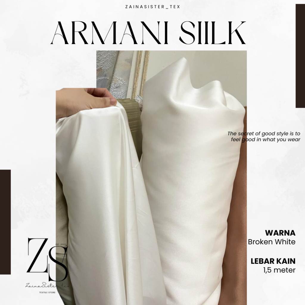 Bahan Kain Satin Armani Silk Premium Quality Armani Silk Polos Warna Putih Tulang Broken White