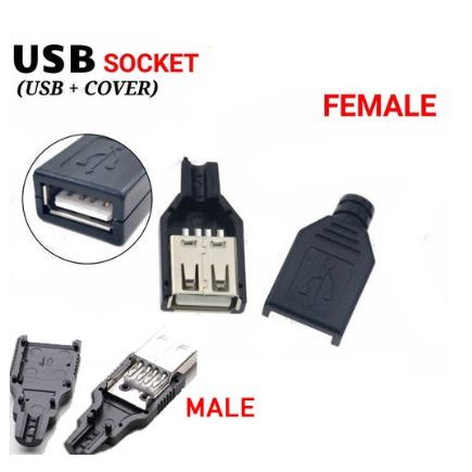 Soket USB kosong tipe jantan / Betina  - USB socket connector male plug / cok konektor 4 titik solder