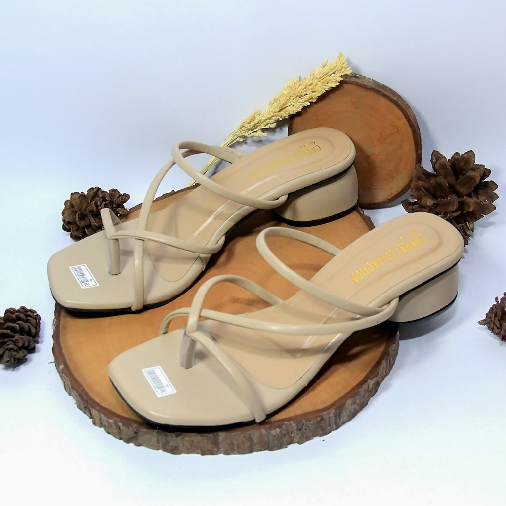 SANDAL HEELS WANITA CHUNKY JEPIT HAK 3CM SEPATU WANITA