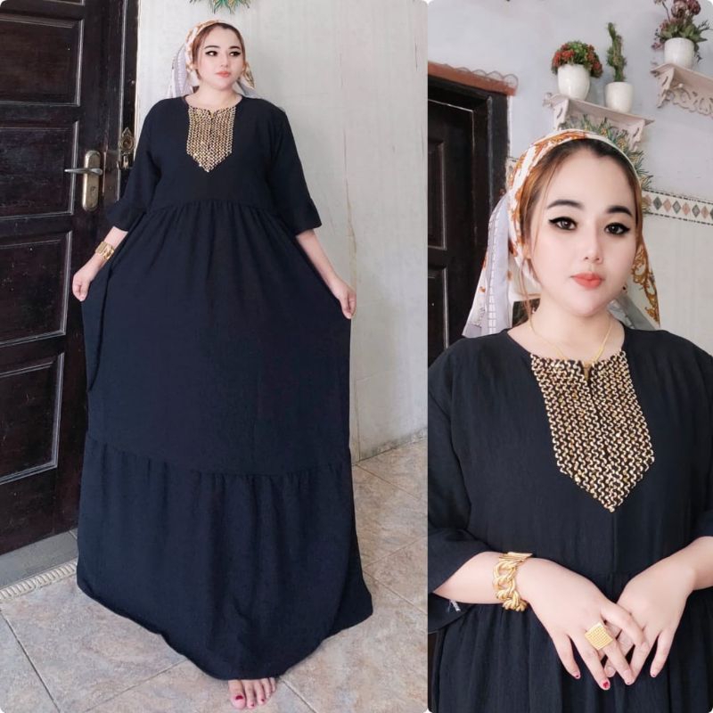 Gamis Pelakor renda bahan cringkel