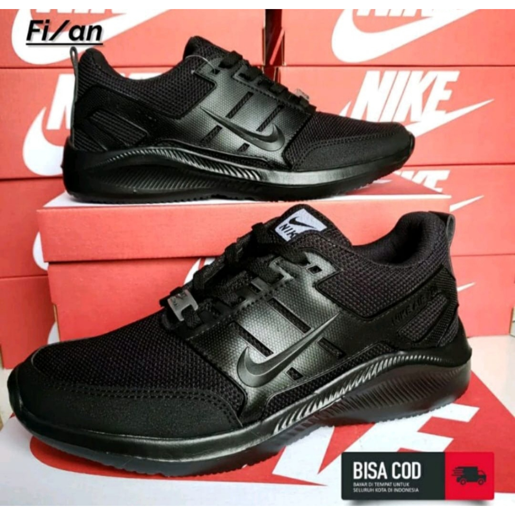 Sepatu Anak Sekolah Hitam Polos Nike- Full Black Olahraga Pria Wanita / Sepatu Sneakers Sport
