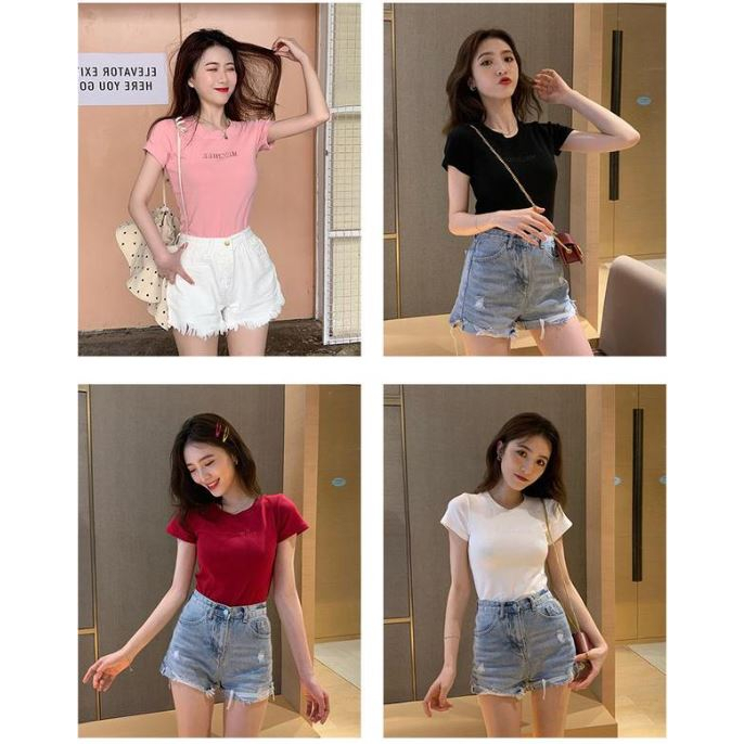 DF BJ406 Baju Atasan Kaos Wanita Lengan Pendek Korean Style Wanita Sexy Kekinian