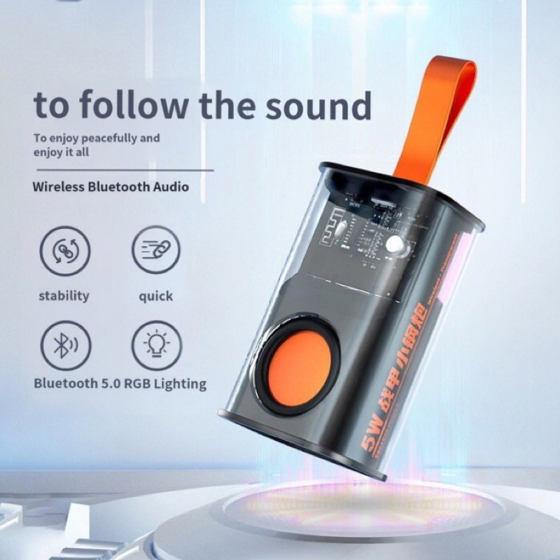 Speaker Bluetooth TRANSPARAN 5W Portable Wireless Super Bass Audio