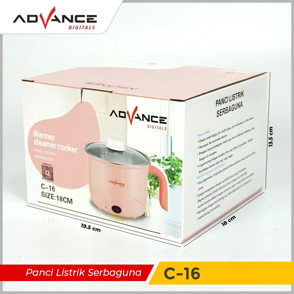 ADVANCE Panci Listrik Stainless Steel 1,5 Liter Serbaguna Mie Masak Low Watt C-16