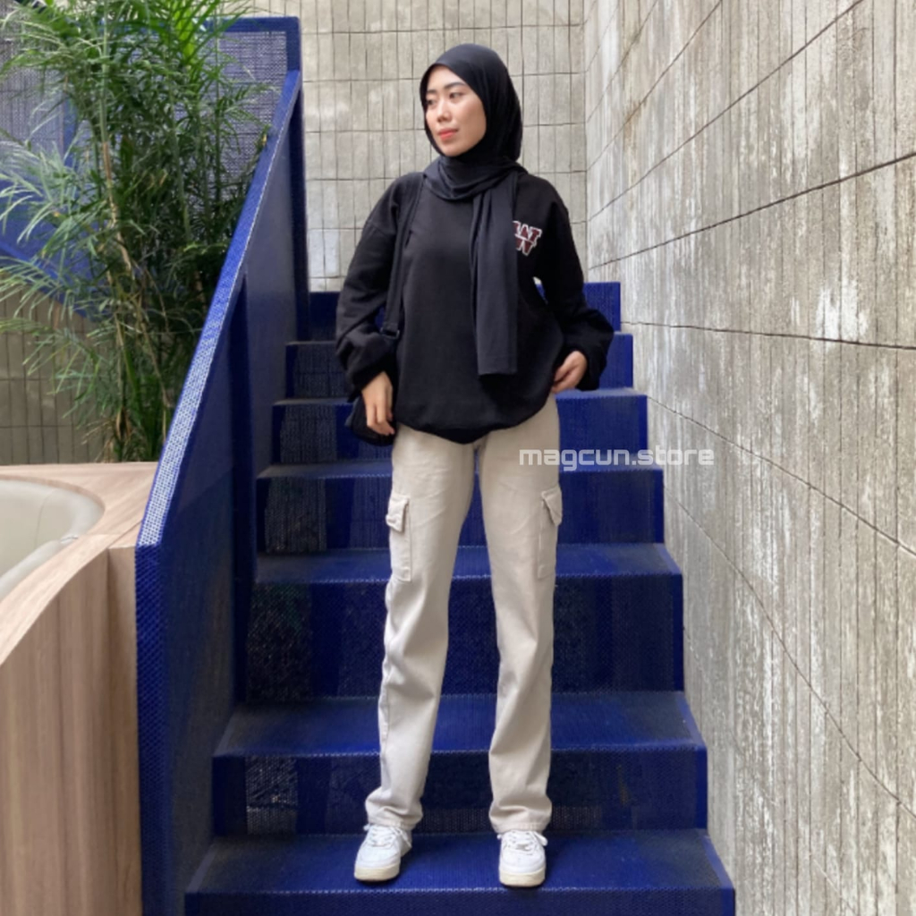 MAGCUN - CELANA HIGHWAIST CARGO JEANS WANITA LOOSE 27-30