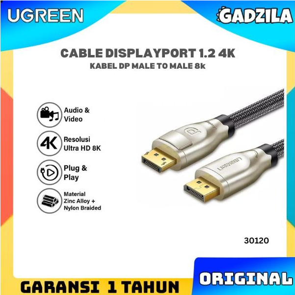 UGREEN Cable Connector DisplayPort 1.2 to DisplayPort DP 2K Kabel Konektor 144Hz untuk TV Monitor Projector 30120