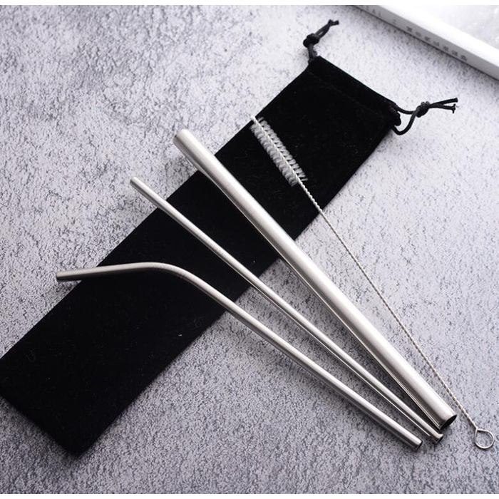 Sedotan Minuman 4in1 Stainless Straw Free Pouch