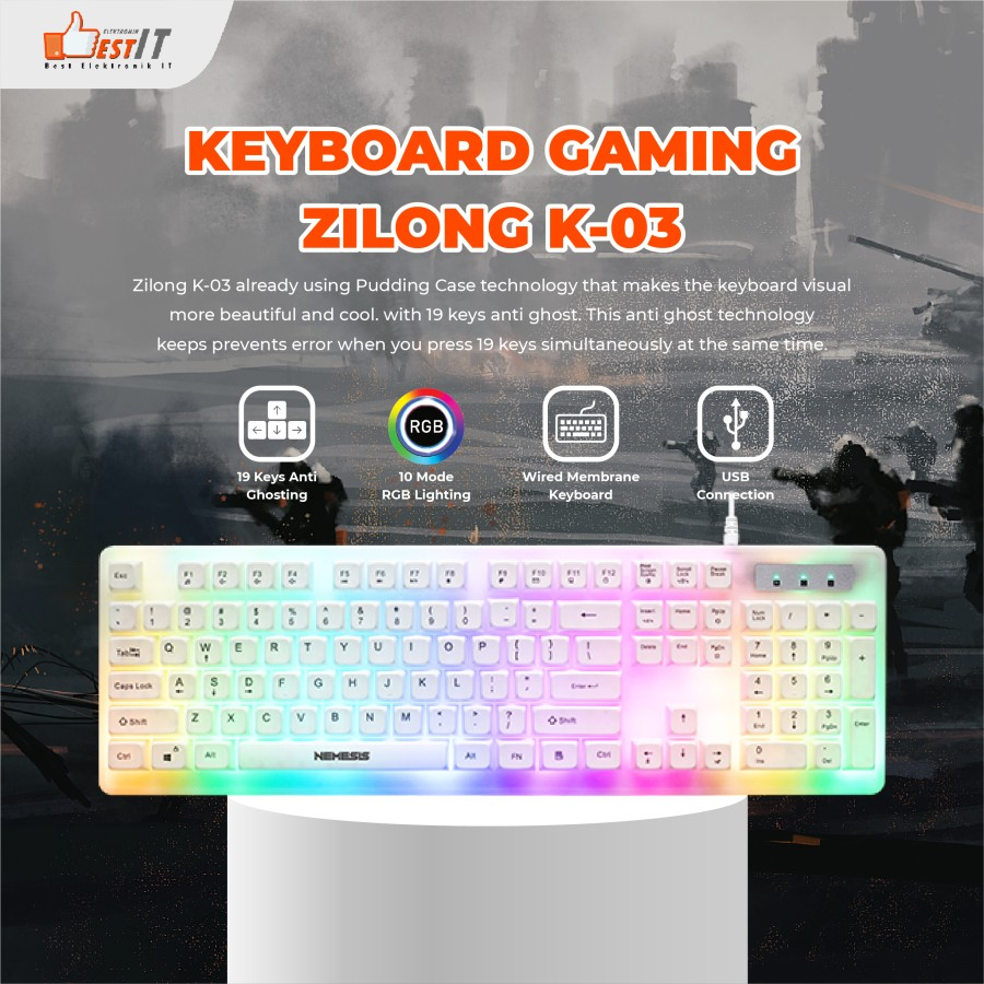 Keyboard Membrane Fullsize Zilong K-03 NYK Nemesis Full RGB PUDDING CASE-White