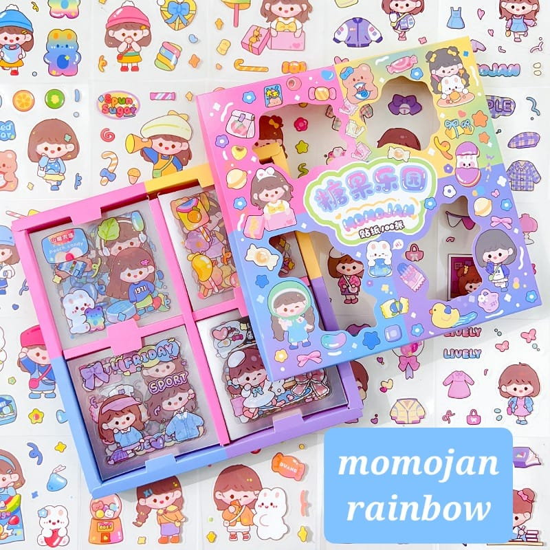 STIKER MOMO ANTI AIR STICKER LUCU TUMBLER KOREA FASHION WASHI TAPE GLITTER HOLOGRAM 1 BOX KAWAII LABEL KEKINIAN