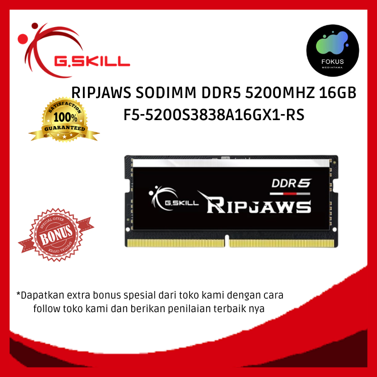 Gskill Ripjaws SODIMM DDR5 5200 16GB Ram Laptop F5-5200S3838A16GX1-RS