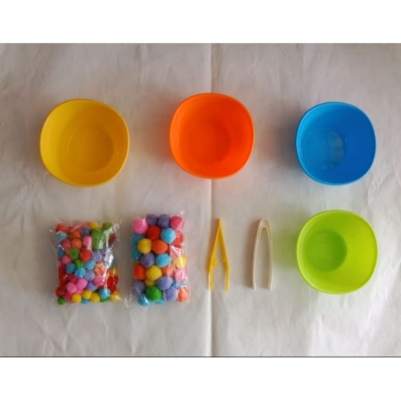 GE TOYS PAKET 4 MANGKOK 2 POM POM 2 TWEEZER/MAINAN OKUPASI MONTESSORI MOTORIK HALUS/ALAT TERAPI WICARA