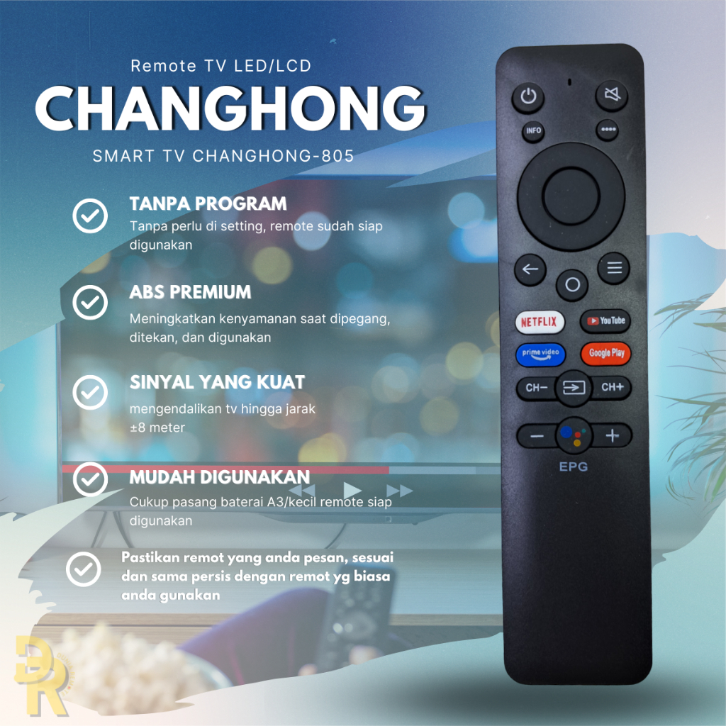 Remot Remote Android Smart Tv LED LCD Changhong CHG-805 NO VOICE