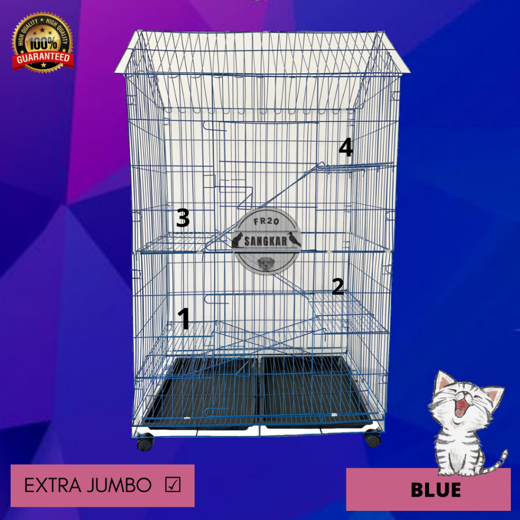 RK KANDANG KUCING JUMBO 4 TINGKAT + RODA DENGAN BONUS TEMPAT MAKAN KUCING