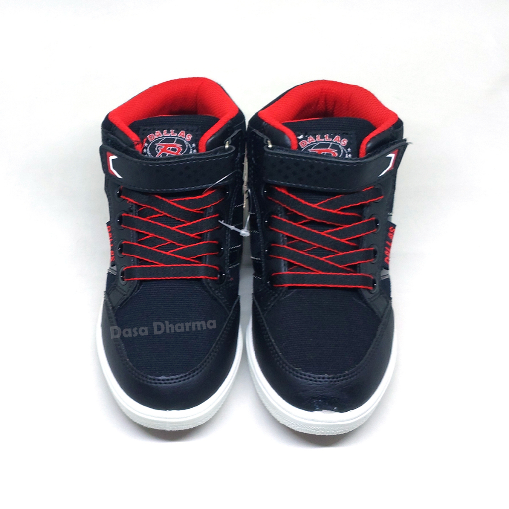 Sepatu Dallas Anak Laki Laki Sekolah SD Boot Tali Tinggi Hitam Merah Size 33 - 36
