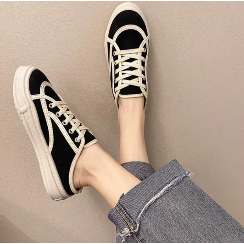 SS1795 Sepatu Slip On Wanita Fashion Import Sederhana Canvas Dengan Tali Sepatu Ready Jakarta Bisa COD (With Box)