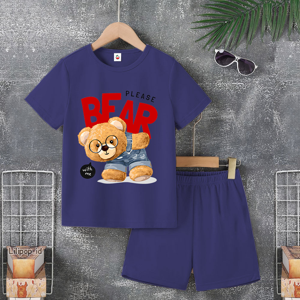 Baju Anak Stelan Usia 4-10 BEAR PLZ Tahun Kaos 3/4 Cowok Cewek  Celana Pendek Harian