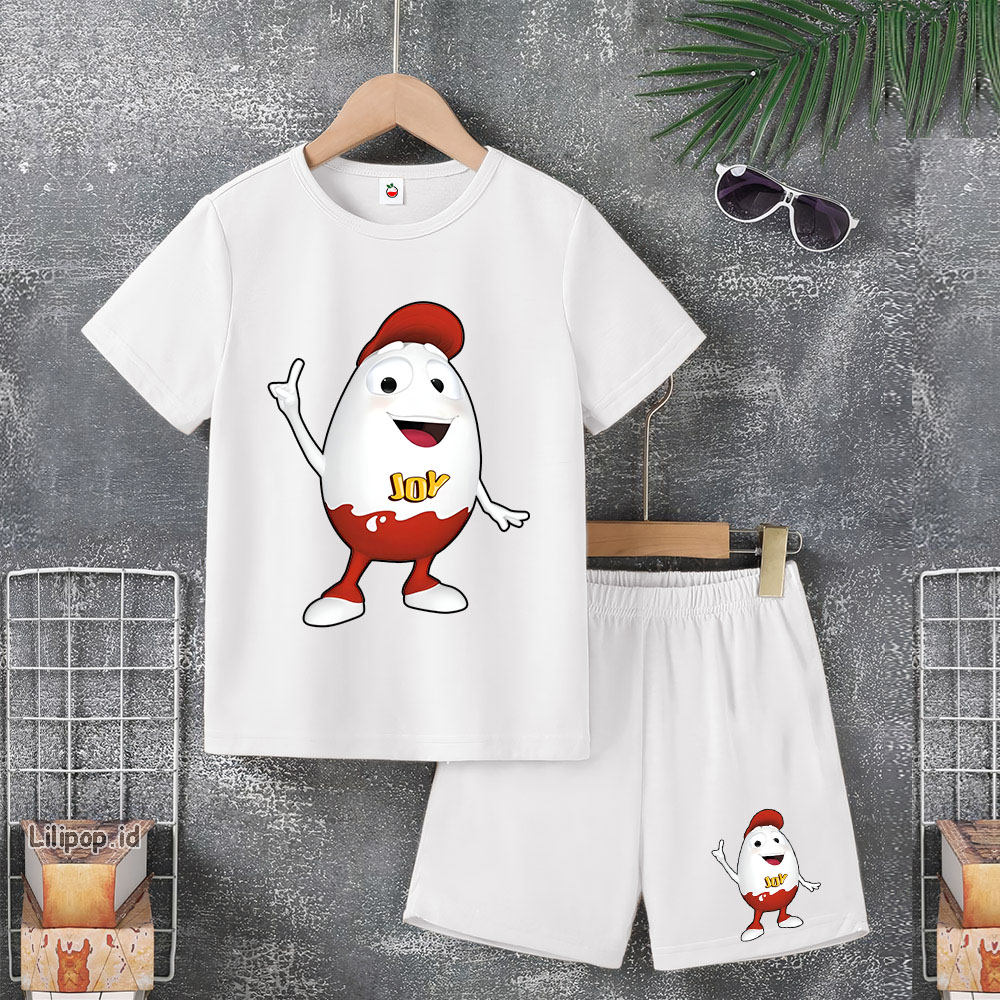 Baju Anak Stelan Usia 4-10 Tahun KINDER JOY Kaos 3/4 Cowok Cewek  Celana Pendek Harian
