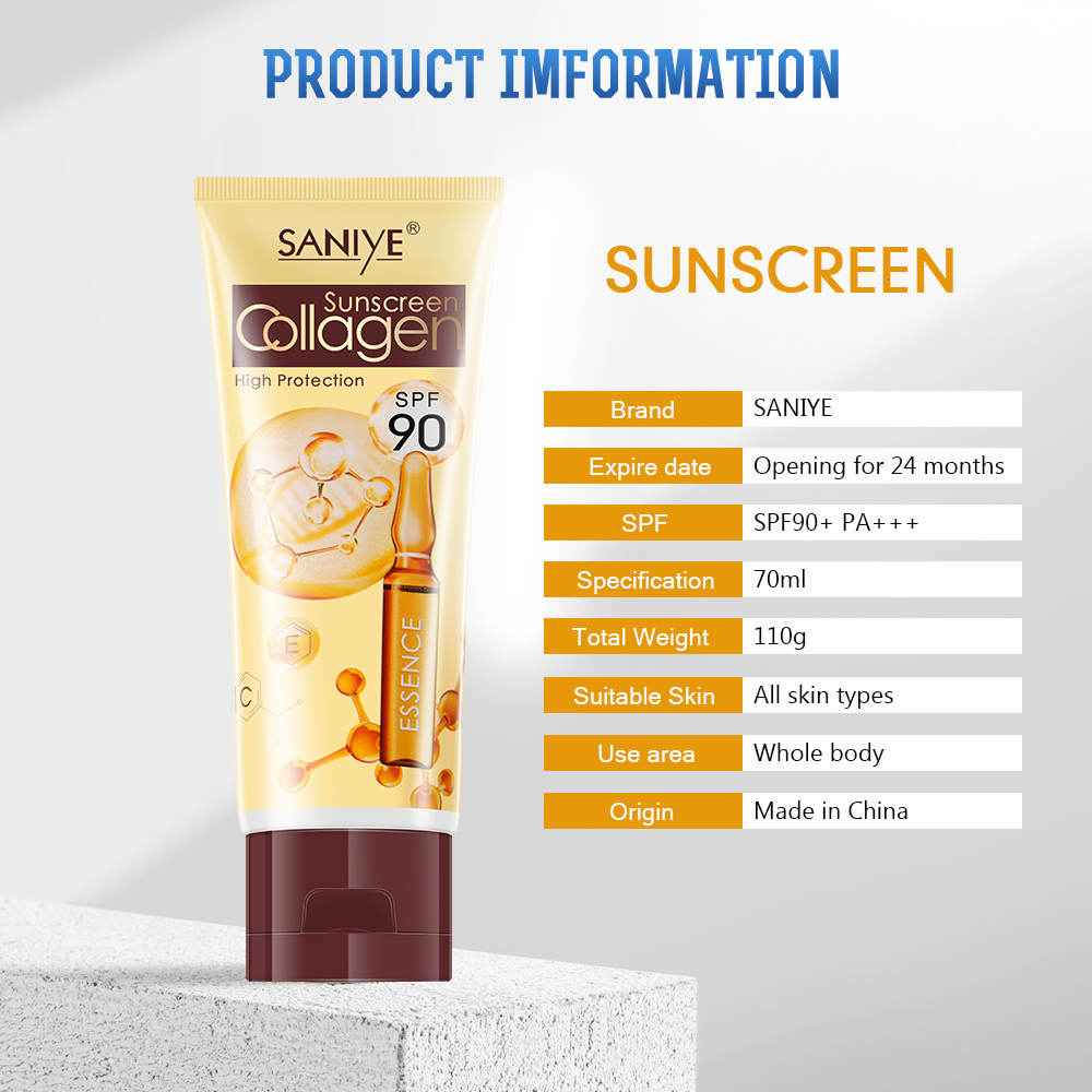 SANIYE Sunscreen Cream Sunblock Tahan Lama SPF90 PA+++ Collagen Pemutih Pelembab 60ML R1208