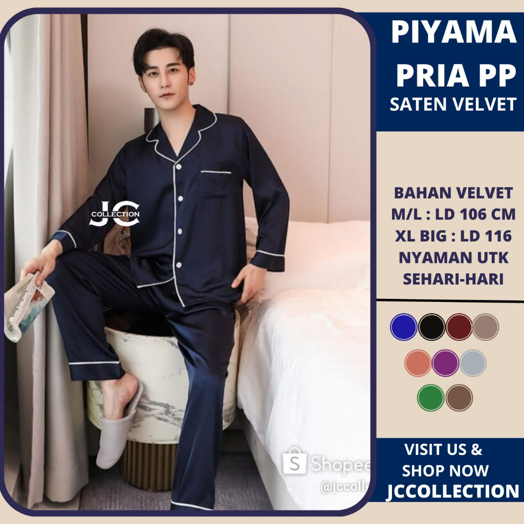 Piyama Pria Lengan Panjang Big Size Pajamas Jumbo PP / Piyama Satin Pria Big Size  - JCCollections