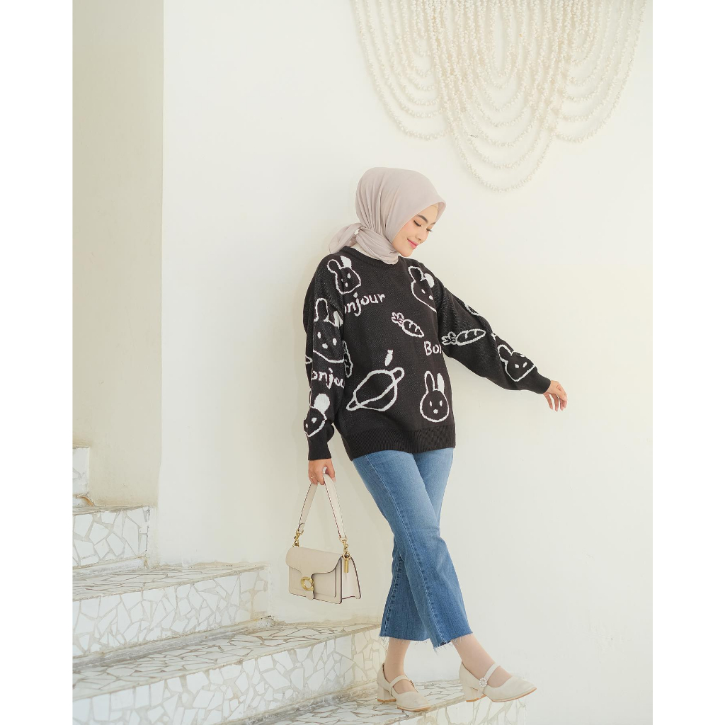 (COD Free Ongkir) BUNNY SWEATER RAJUT PREMUM TEBAL Wanita Murah Terbaru Trendy Grosir Pakaian Outwear Bandung