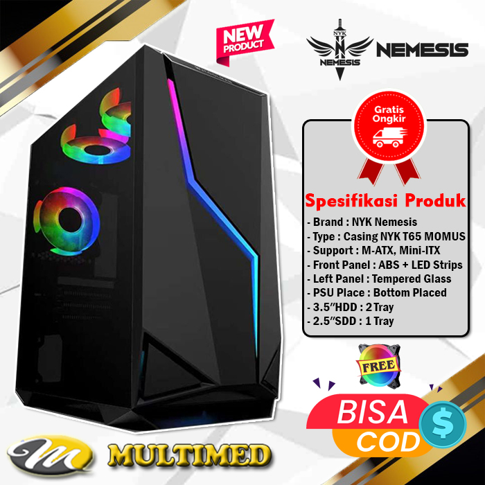 PC CASE / CASING PC GAMING NYK NEMESIS T65 MOMUS FREE FAN CASE