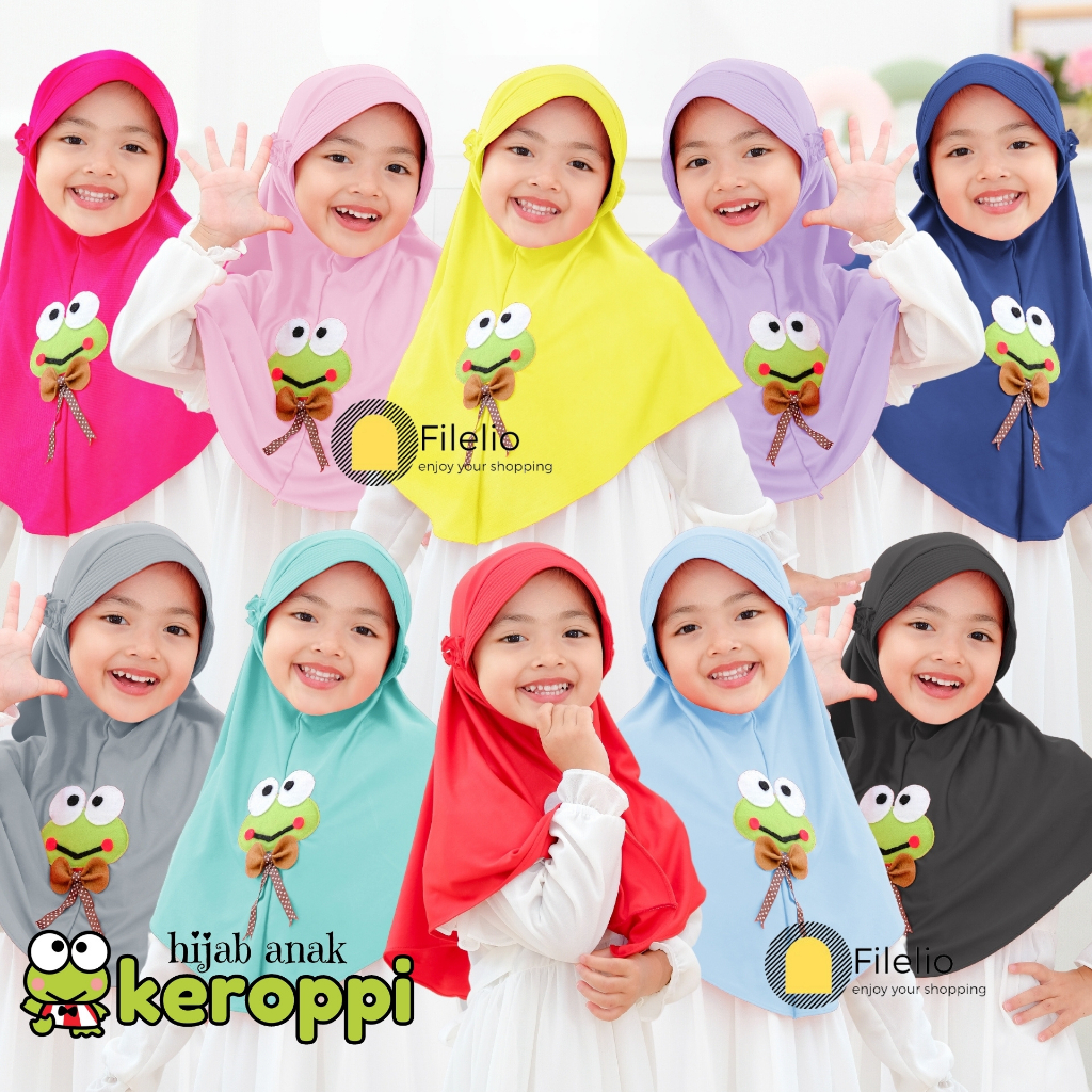 Hijab Anak TK Karakter KEROPPI Usia 4-7 Tahun Jilbab Anak Keroppi Bahan Jersey Adem, Halus, Dan Ringan Pakaian Anak Perempuan Terbaru Kerudung Anak Keroppi