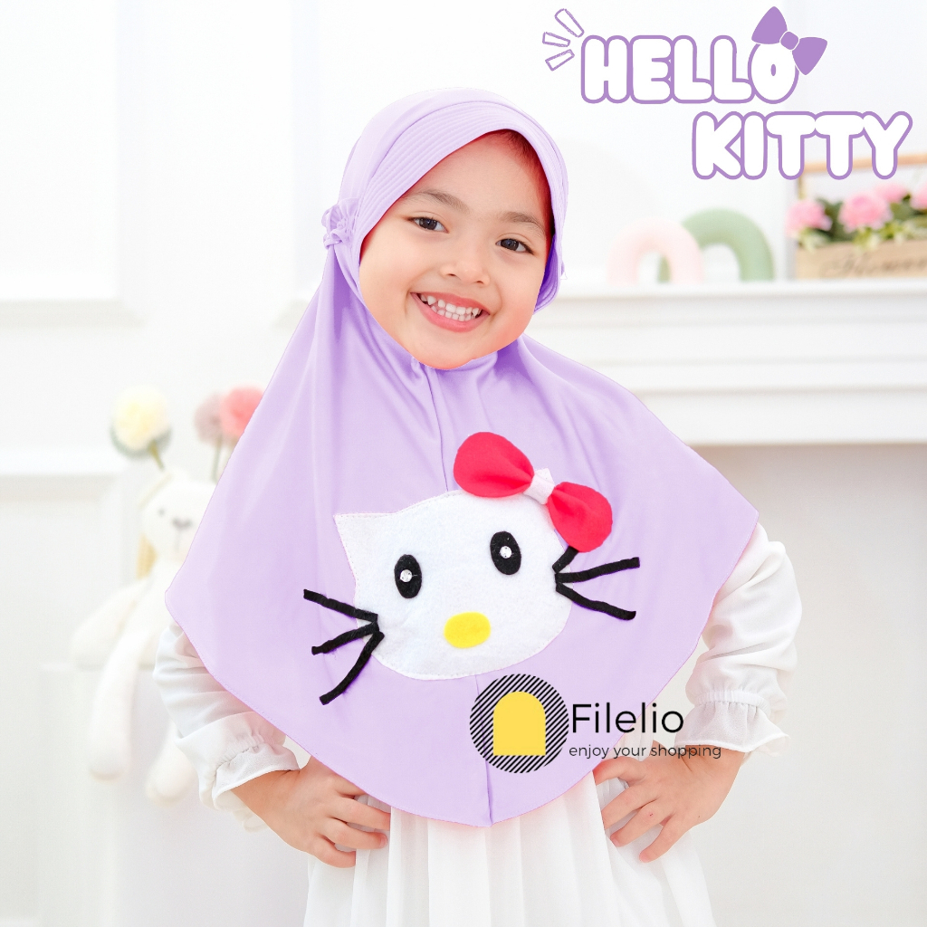 JIlbab Anak Tk Hello Kitty Terbaru Jilbab Anak Karakter Hello Kitty Usia 4-7 Tahun Bahan Jersey Kerudung Anak Kekinian