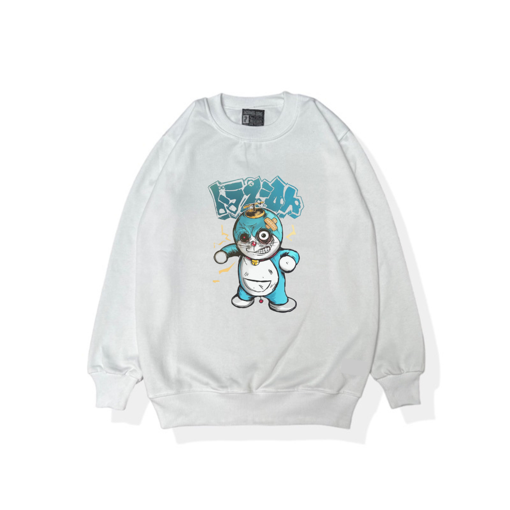 Sweater Crewneck Pria ANGRY DORAEMON Casual Style Bahan Premium Fashion Casual Wanita Pria