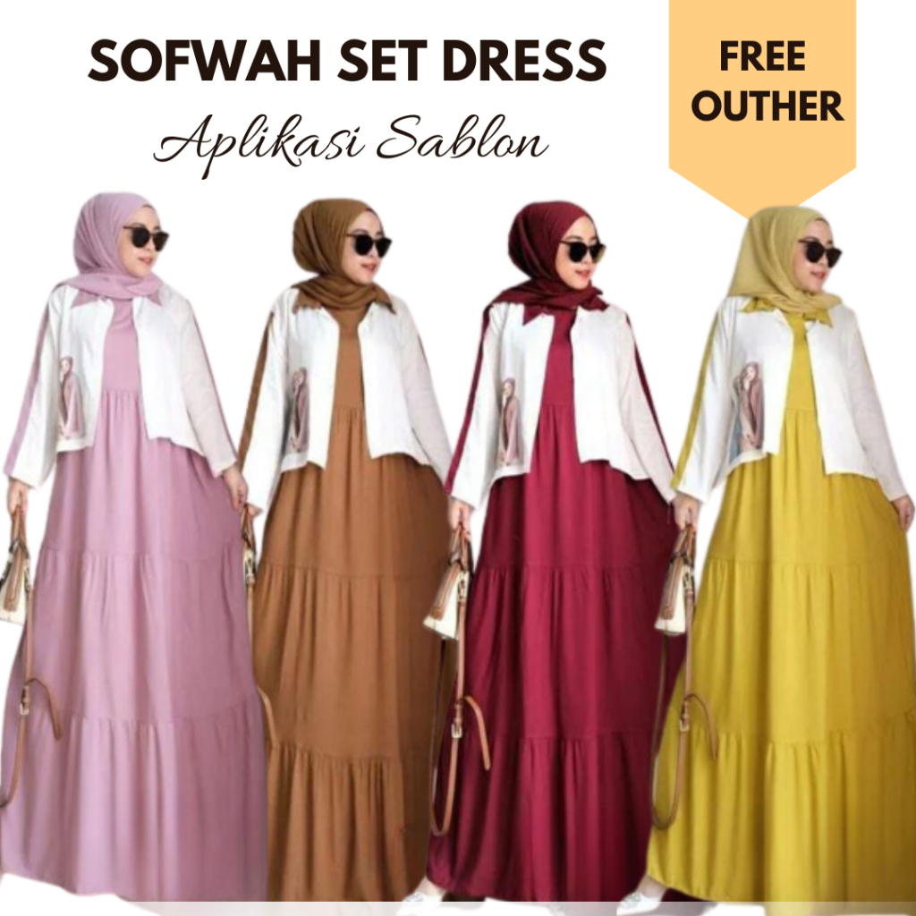 SETELAN WANITA SOFWAH SET BAHAN KATUN RAYON APLIKASI SABLON DAPAT INNER DAN OUTER LD 110 CM P.INNER 