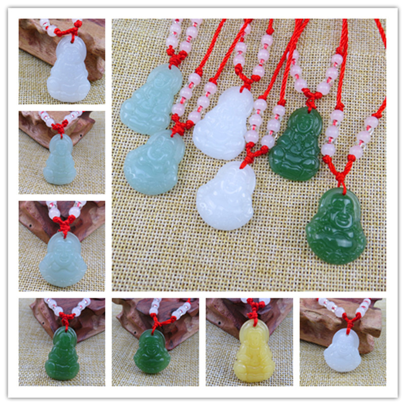 Kalung Tali Merah Giok Burma Asli Buddha Kwan im Teratai Tibet K152